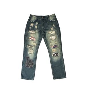 Mens Jeans patched LA Dodgers Baseball Size Large unbranded